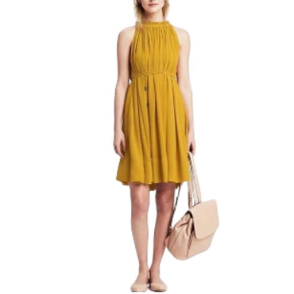 Banana Republic Women's  Pleated Belted Shift Mini Getaway Halter Dress Size XS - Picture 2 of 12